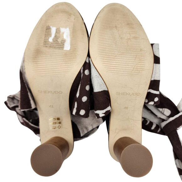 Shekudo Handmade Brown & White Heeled Mules W/ Wrap Ties Size 9.5 - Picture 4 of 9
